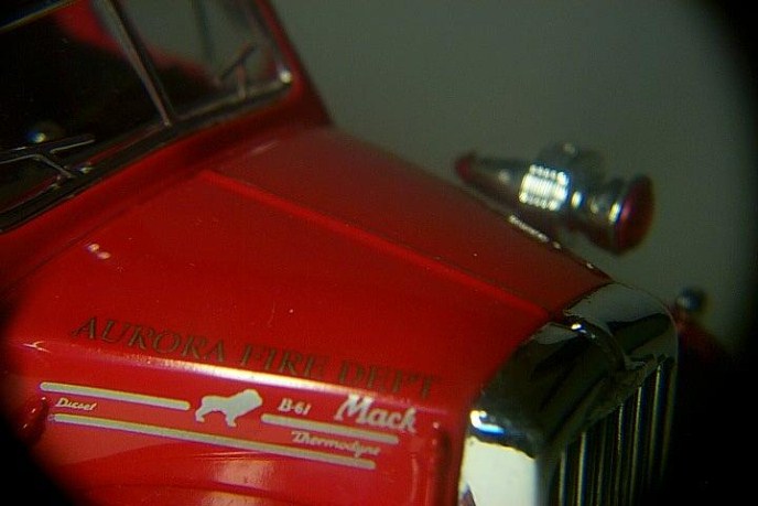 Mack 1960 Model Fire Truck showing hood decals